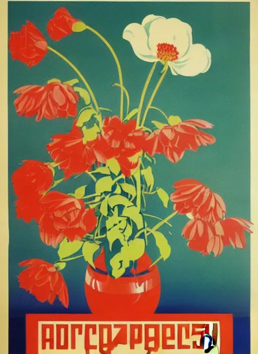 Prompt: soviet propaganda poster of phrase'tend to the flowers ', socialist realism. by alexander zelensky, viktor deni, havrylo pustoviyt
