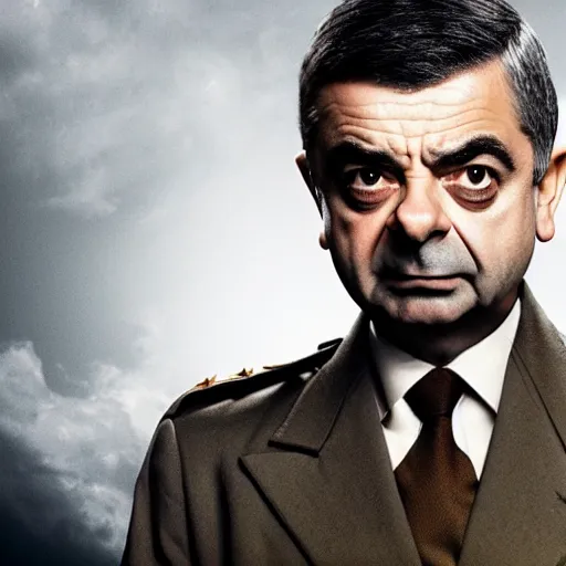 Image similar to rowan atkinson as epic war hero, movie poster, 8 k hd,