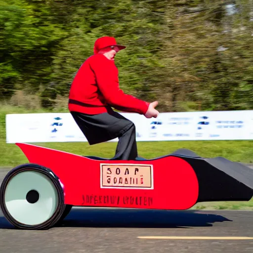 Image similar to red box soapbox race, wacky races, photo