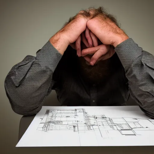 Image similar to portrait of an exhausted architect