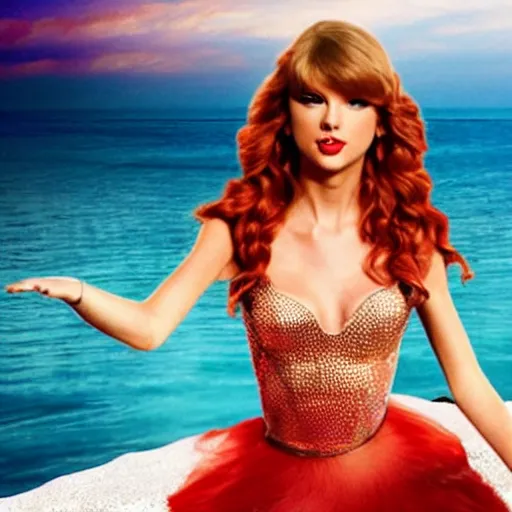Prompt: Taylor swift playing as Ariel from little mermaid-g