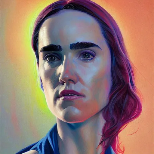 Image similar to Fractal portrait of Jennifer Connelly, very coherent, painted by Edward Hopper, Wayne Barlowe, painted by James Gilleard, airbrush, art by JamesJean