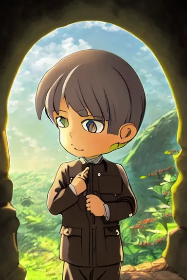 Image similar to beautiful little boy in nazi male uniform posing with an jew. made in abyss art style, sharps focus, cute detailed artwork, anatomically correct, ilya kuvshinov, reflection, perfect composition, wallpaper mobile, digital art, detailed anime soft face, symmetrical face, western comic, illustration, realistic, smooth, lois van baarle, soft details, illumination