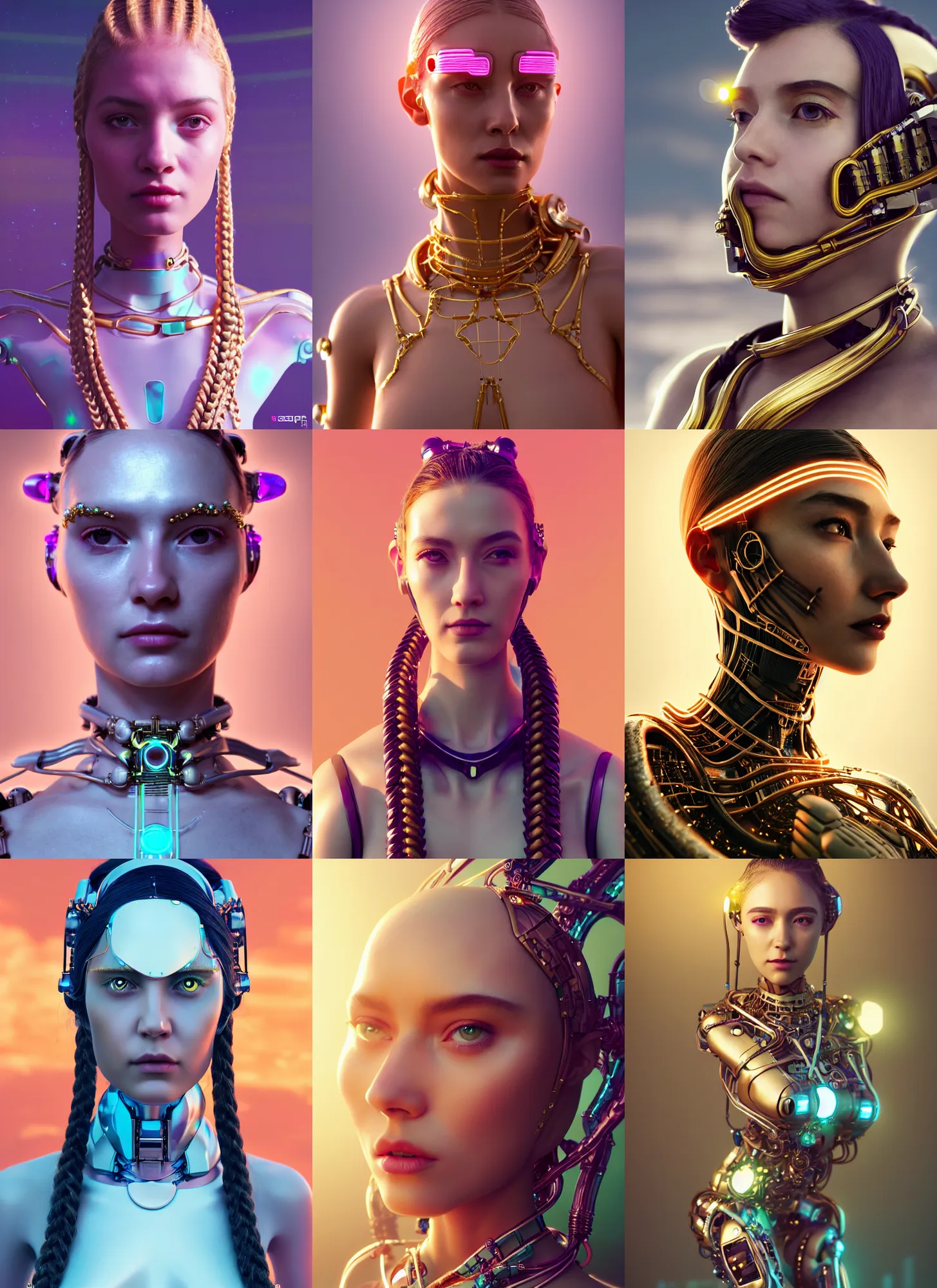 Prompt: pastelcore edm cyborg woman | braids, jewelry | glamorous oily soft polished rich enticing ornate modern | weta disney movie still photo | hi - fructose, sci fi fantasy, golden ratio details, smooth, octane render, sharp focus, artstation, concept art | beeple, feng zhu, artgerm, mucha, rutkowski |