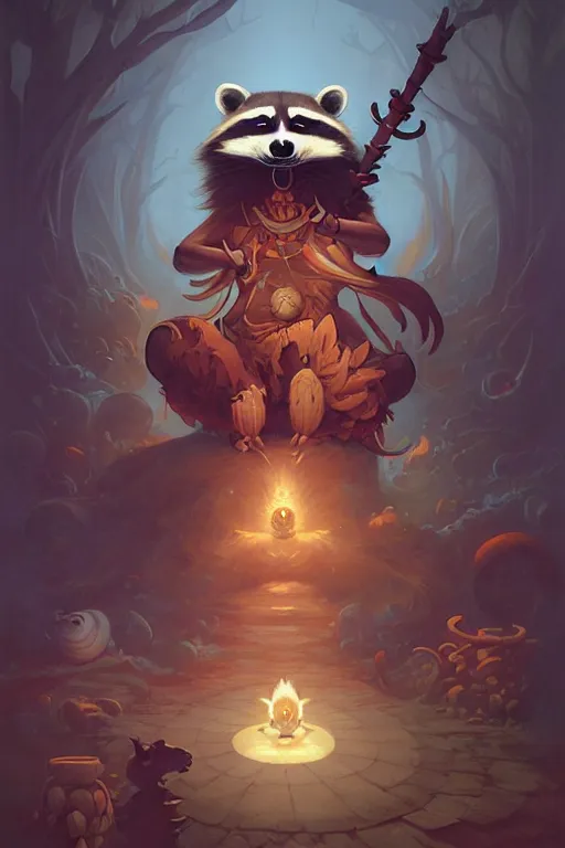 Prompt: The Raccoon Shaman God, by Peter Mohrbacher and Andreas Rocha