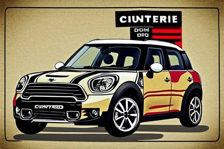 Image similar to “Poster of Mini Cooper Countryman Hybrid. Retro cartoon style.”