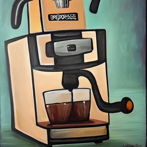 Image similar to a painting of android espresso machine that makes coffee from human souls