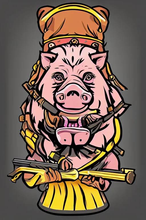 Image similar to A portrait of a pig as an evil warlord general, sticker, Anthropomorphized, portrait, highly detailed, colorful, illustration, smooth and clean vector curves, no jagged lines, vector art, smooth