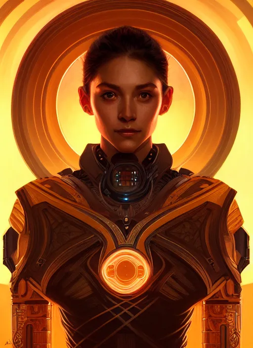 Image similar to symmetry!! portrait of ancient soldier, sci - fi, glowing lights!! intricate, elegant, highly detailed, digital painting, artstation, concept art, smooth, sharp focus, illustration, art by artgerm and greg rutkowski and alphonse mucha, 8 k