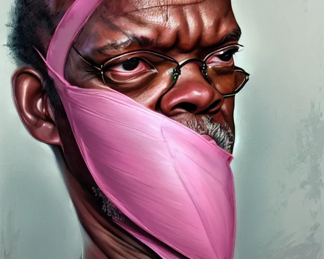 Image similar to photography of samuel l jackson in a pink ballerina outfit, deep focus, d & d and mtg, fantasy, intricate, elegant, highly detailed, digital painting, artstation, concept art, matte, sharp focus, illustration, hearthstone, art by artgerm and greg rutkowski and alphonse mucha