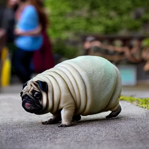 Image similar to a Tardigrade Pug Hybrid, A tardigrade that looks like a pug, afternoon hangout, good times photograph, candid