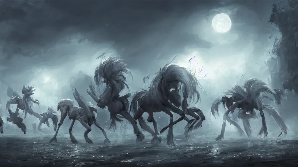 Prompt: my little ponies as giant spiders. andreas achenbach, artgerm, mikko lagerstedt, zack snyder 3 8 4 0 x 2 1 6 0