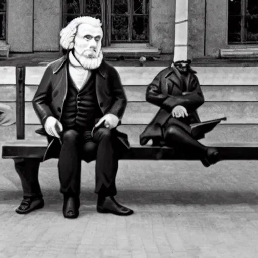 Image similar to beethoven and karl marx waiting for the train at pinaroo