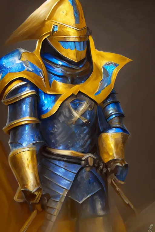 Prompt: a knight with blue tabard and a yellow cape and steel pauldrons and short blonde hair and a short blonde beard, realistic, detailed, trending on ArtStation, by Tony Sart