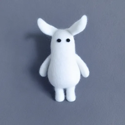 Image similar to a furry Moomin, two tiny horns, big head, 3D art, Baymax style, sweet department, felt, kawaii, Marina Dieul, Monchhich, Kristina Shablina, 8K