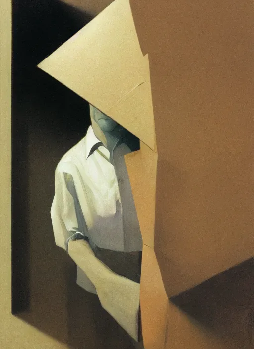 Image similar to person portrait with a paper bag over the head Edward Hopper and James Gilleard, Zdzislaw Beksinski, highly detailed