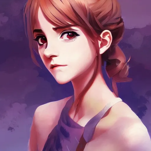 Image similar to anime portrait of emma watson as an anime girl by Stanley Artgerm Lau, WLOP, Rossdraws, James Jean, Andrei Riabovitchev, Marc Simonetti, and Sakimichan, trending on artstation