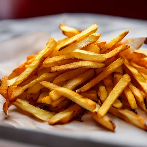 Prompt: french fries pile, steaming, food photography