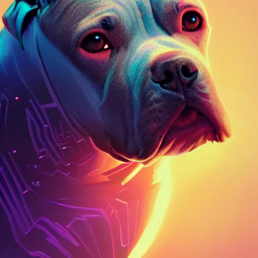 Prompt: an amazing glitchart portrait of a cute mad pitbull. intricate, epic lighting, cinematic composition, hyper realistic, 8 k resolution, unreal engine 5, by artgerm, tooth wu, dan mumford, beeple, wlop, rossdraws, james jean, marc simonetti, artstation