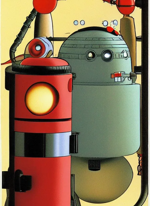 Image similar to Tom Servo from MST3K by Ralph Mcquarrie, highly detailed, sharp focus, illustration