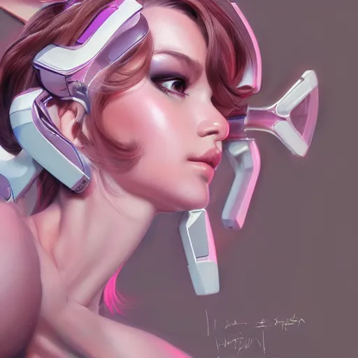 Image similar to Portrait D.Va ,intricate upper body, whole body, highly detailed, digital painting, artstation, concept art, smooth, sharp focus, illustration, art by Hajime Sorayama