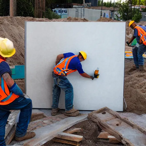 Image similar to construction workers working on a square portal photo