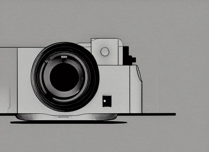 Image similar to modern camera designed by Dieter Rams, front view, photoshop concept, digital art, illustration