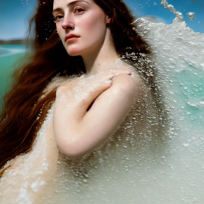 Image similar to Kodak Portra 400, 8K,ARTSTATION, CarolineGariba, soft light, volumetric lighting, highly detailed, britt marling style 3/4 ,portrait photo Close-up portrait photography of a beautiful woman how pre-Raphaelites, the face emerges from Pamukkale, thermal waters flowing down white travertine terraces, inspired by Ophelia paint ,and hair are intricate with highly detailed realistic beautiful flowers , Realistic, Refined, Highly Detailed, interstellar outdoor soft pastel lighting colors scheme, outdoor fine art photography, Hyper realistic, photo realistic