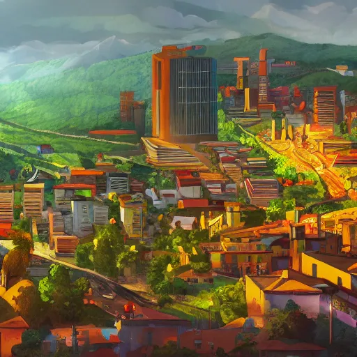 Prompt: city of Armenia Quindio, Artwork by Gainax, official media, concept art, 8k, pixiv, high definition, wallpaper, hd, digital artwork