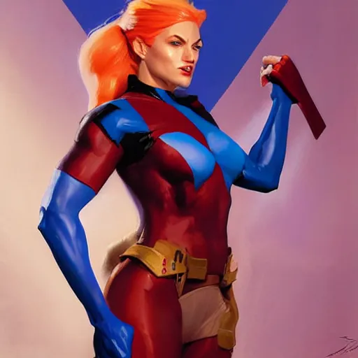 Image similar to greg manchess portrait painting of mystique x - men as overwatch character, medium shot, asymmetrical, profile picture, organic painting, sunny day, matte painting, bold shapes, hard edges, street art, trending on artstation, by huang guangjian and gil elvgren and sachin teng