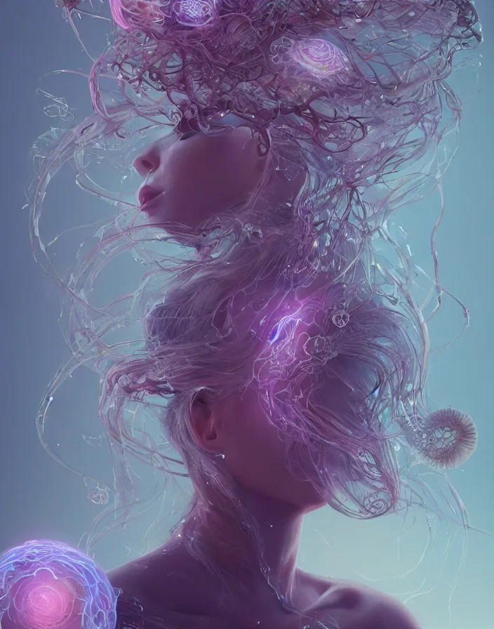 Prompt: goddess portrait. jellyfish phoenix head. intricate artwork by Tooth Wu and wlop and beeple, trending on artstation, greg rutkowski very coherent symmetrical artwork, cinematic, hyper realism, high detail, octane render, unreal engine, 8k, Vibrant colors, Smooth gradients, High contrast, depth of field