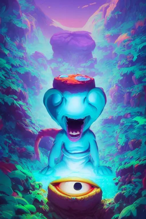 Image similar to smurf ghost creature animal sushi cristal very big eye roots cactus elemental flush of force nature micro world fluo fishscale, behance hd by jesper ejsing, by rhads, makoto shinkai and lois van baarle, ilya kuvshinov, rossdraws radiating a glowing aura global illumination ray tracing hdr