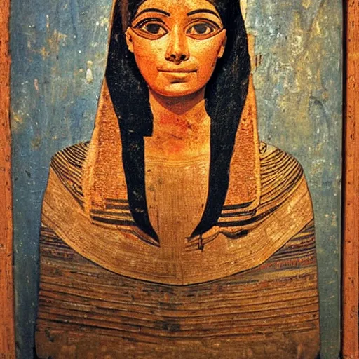 Prompt: fayum portrait, mummy portrait, from egypt, from luxor, on wood