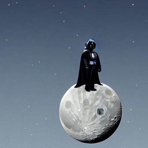 Prompt: darth vader standing on the moon looking at the sky