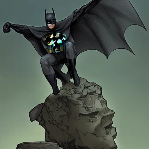 Image similar to batman sitting on a stone gargoyle looking down on gotham, comic book, illustration, night, mysterious, cinematic, hyperdetailed, artstation trending