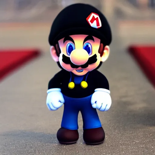 Image similar to super mario miserable wearing a black beanie