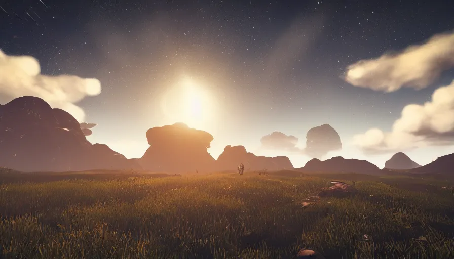 Image similar to beautiful landscape photography in the style of no man's sky, amazing view, afternoon