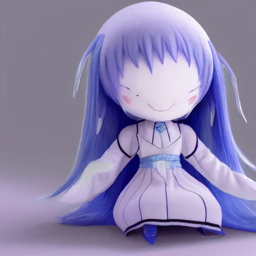 Image similar to cute fumo plush of yuki onna, the ice queen, vray, lens flare