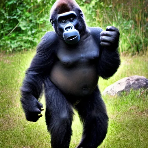 Image similar to high quality photo of A gorilla wearing a gas mask, realism, 8k, award winning photo