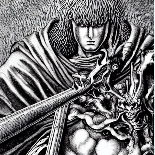 Prompt: a stunning masterpiece of Satan by kentaro miura. It is a hyper-detailed masterpiece.