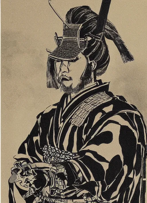 Prompt: portrait of a samurai, by joseph michael lisner, masterpiece ink illustration,