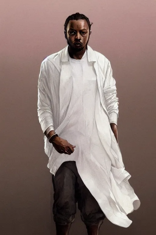 Image similar to ultra realistic kendrick lamar, background is white and blank, elegant, highly detailed, digital painting, concept art, smooth, sharp focus, illustration, art by greg rutkowski and alphonse mucha