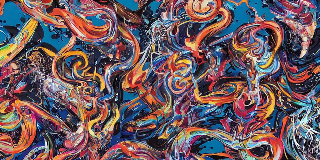 Image similar to Tristan Eaton's wallpaper, Fluid electricity, rayonism