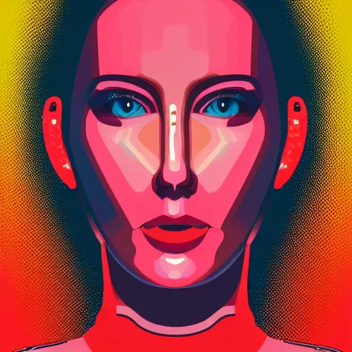 Prompt: a portrait of ava the robot from ex machina, in retro colors, synthwave style, 2 d digital vector art