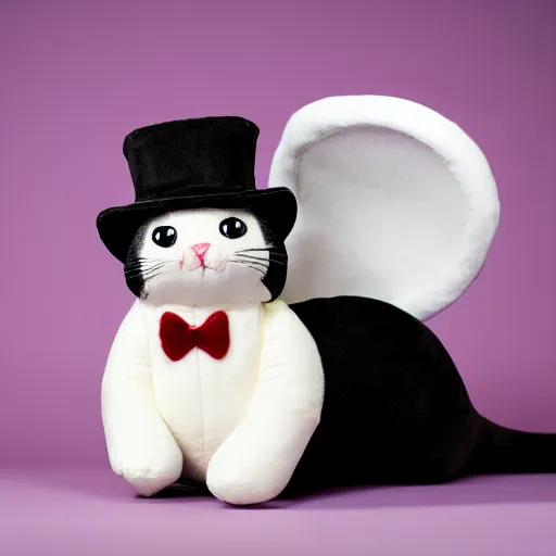 Image similar to a plushie of a cat in a top hat, famous stuffed aninals, ty.com, plush toys, uhd 4k, rtx on