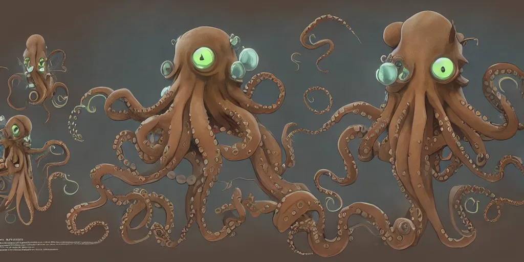 Image similar to character design, concept art, anthropomorphic octopus, unreal engine, by studio ghibli,