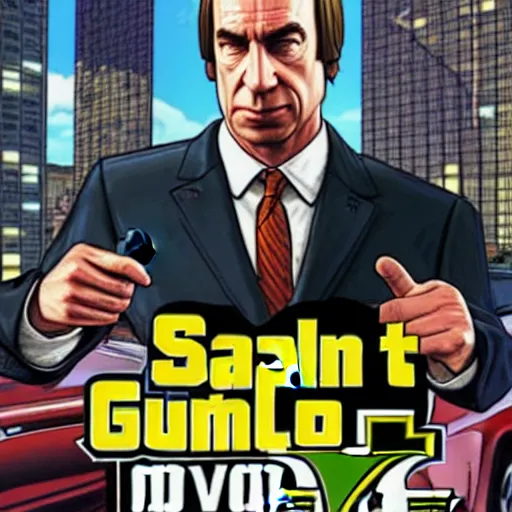 Image similar to Saul Goodman in GTA V, cover art by Stephen Bliss,