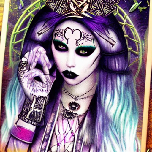 Image similar to kerli koiv pastel gothic makeup, tarot card