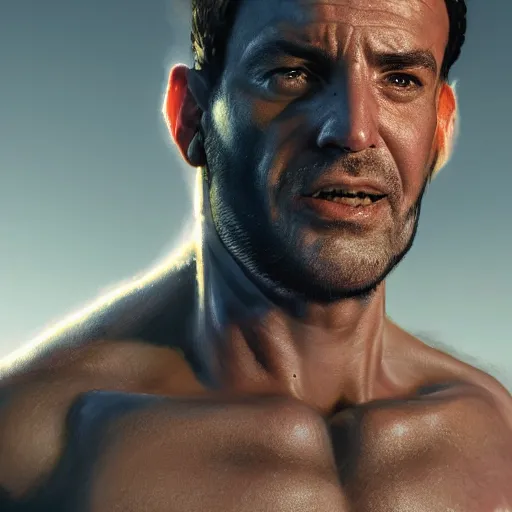 Prompt: a middle eastern futuristic labourer man with cybernetic enhancements and a brawny body physique, close - up, sci fi character portrait by greg rutkowski, craig mullins