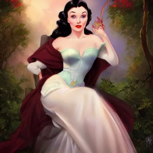 Image similar to a pinup of vivien leigh as snow white by charlie bowater and anna dittmann and gil elvgren.